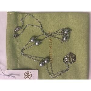 Tory Burch Silver Chain Necklace with Pearl Accents